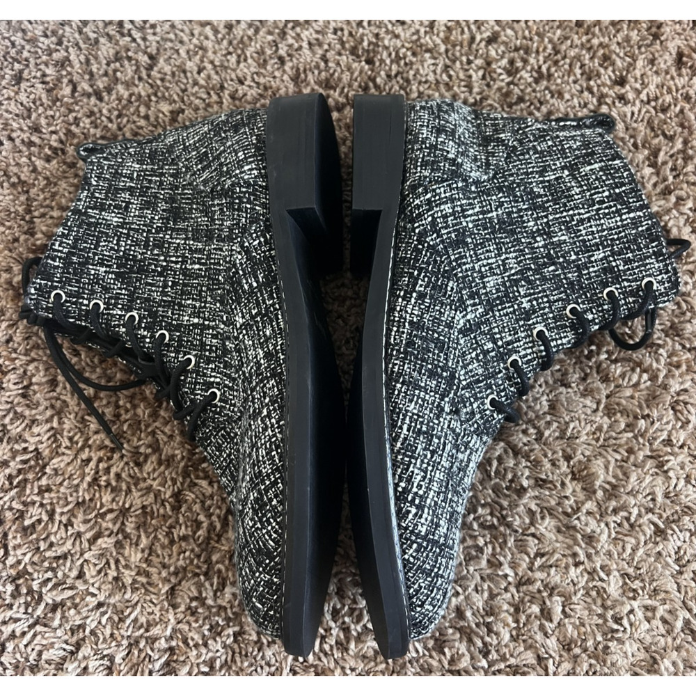 NYDJ Eileen Lace Up Boots Women's 11M Black Tweed Combat Ankle Booties Side Zip - Picture 9 of 10